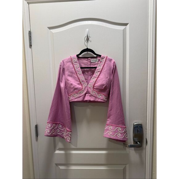 Significant Other Nara Linen Crop Top- Taffy Pink Embroidered detail Size 4 NWT - Picture 5 of 7